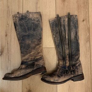 Bed Stu Tango Black Lux gently used Distressed Black/Brown Tall Boots size 7.5